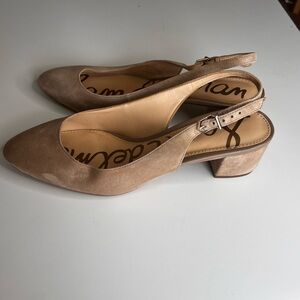 Sam Edelman Beige/Tan Suede Slingback Block Heel Pumps